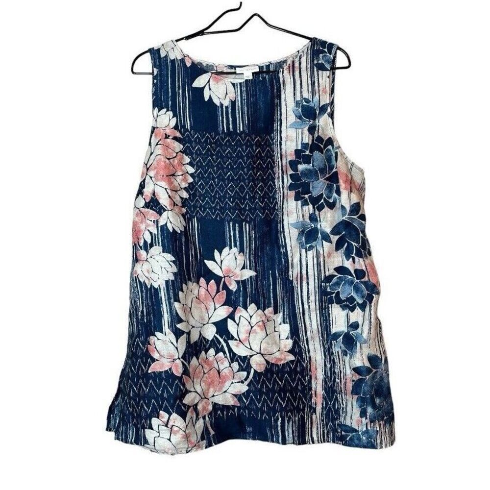 J. Jill Pure Jill Sleeveless Linen Lotus Slit Tunic Top Size Large